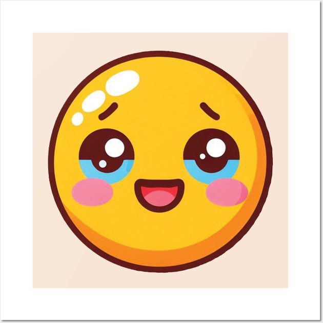 Smiling Crying Face Emoji Wall Art by blue-koala